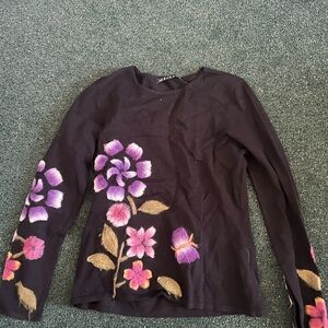 Chic 2000s INC International Concepts Black Top with Purple Floral Design
